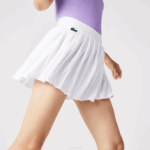 Women Lacoste V0ZN2582 White Green 737 SPORT Built-In Short Pleated Tennis Skirt - Image 2