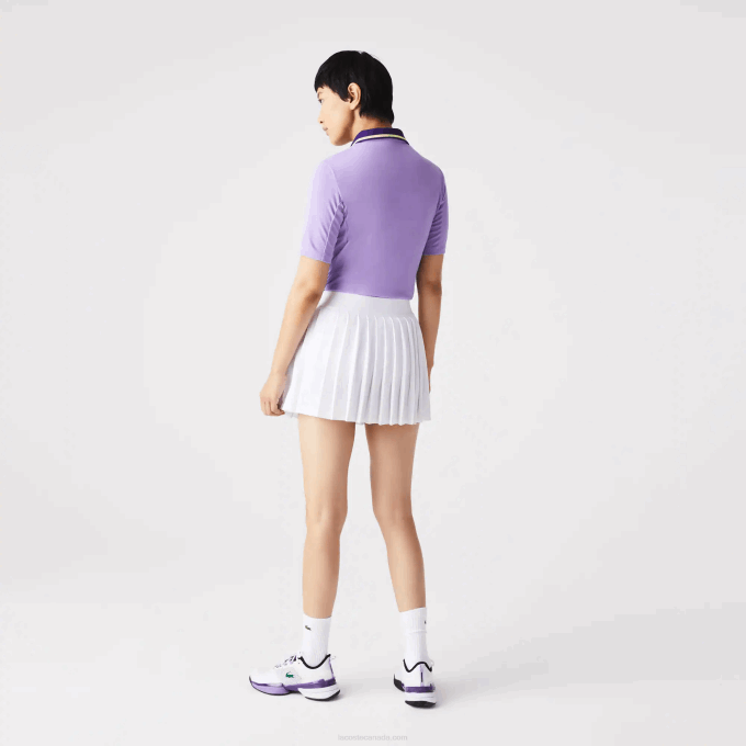 Women Lacoste V0ZN2582 White Green 737 SPORT Built-In Short Pleated Tennis Skirt - Image 3