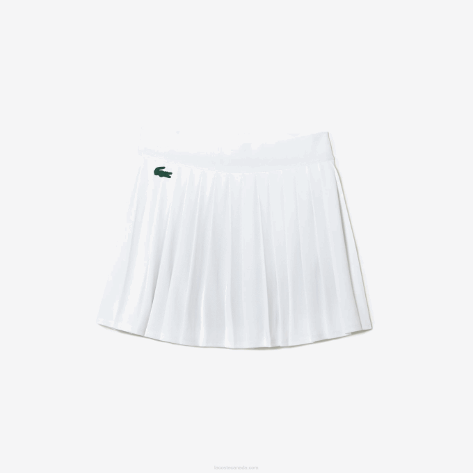 Women Lacoste V0ZN2582 White Green 737 SPORT Built-In Short Pleated Tennis Skirt - Image 5