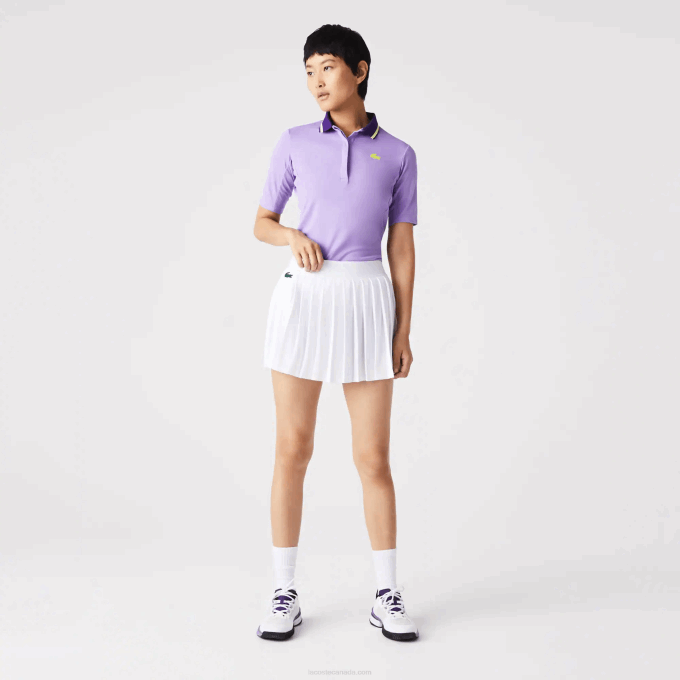 Women Lacoste V0ZN2582 White Green 737 SPORT Built-In Short Pleated Tennis Skirt - Image 6