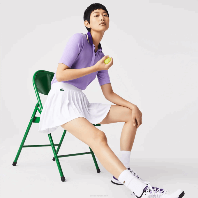 Women Lacoste V0ZN2582 White Green 737 SPORT Built-In Short Pleated Tennis Skirt - Image 1
