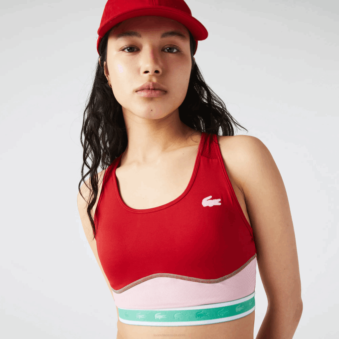 Women Lacoste V0ZN2584 Red Pink Green BX0 SPORT Racer Back Sports Bra - Image 2