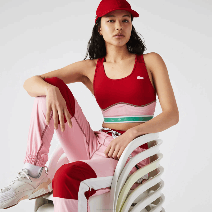 Women Lacoste V0ZN2584 Red Pink Green BX0 SPORT Racer Back Sports Bra - Image 1