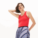 Women Lacoste V0ZN2586 Red 4BY Sleeveless Scoopneck Top