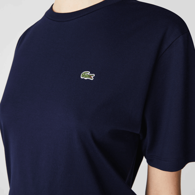 Women Lacoste V0ZN2589 Navy Blue 166 Crew Neck Premium Cotton T-Shirt - Image 2