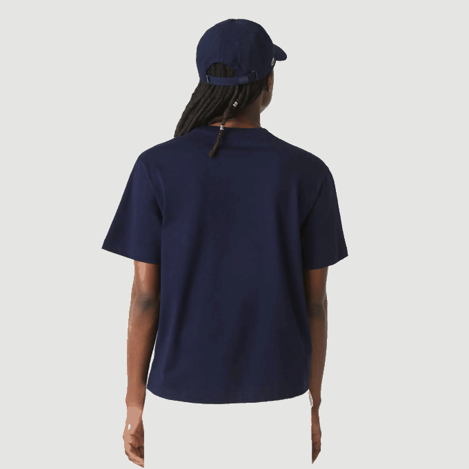 Women Lacoste V0ZN2589 Navy Blue 166 Crew Neck Premium Cotton T-Shirt - Image 3
