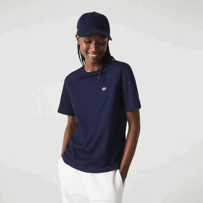 women_lacoste_v0zn2589_navy_blue_166_crew_neck_premium_cotton_t_shirt.png Women Lacoste V0ZN2589 Navy Blue 166 Crew Neck Premium Cotton T-Shirt - Image 1