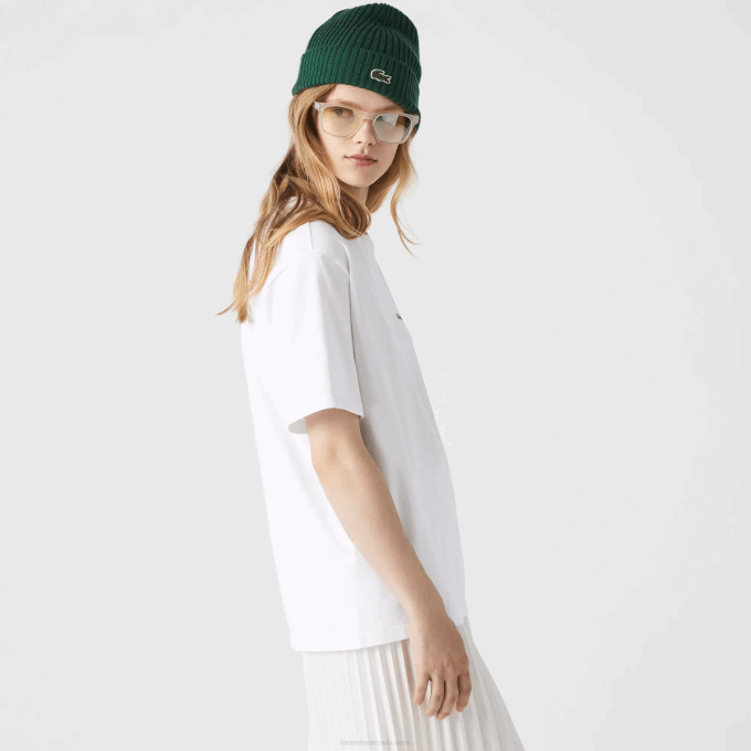 Women Lacoste V0ZN2590 White 001 Crew Neck Premium Cotton T-Shirt - Image 2
