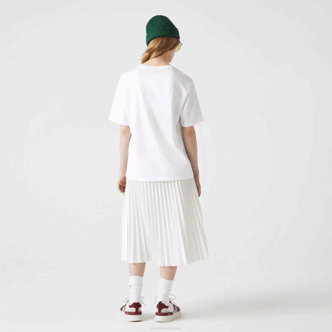 Women Lacoste V0ZN2590 White 001 Crew Neck Premium Cotton T-Shirt - Image 3