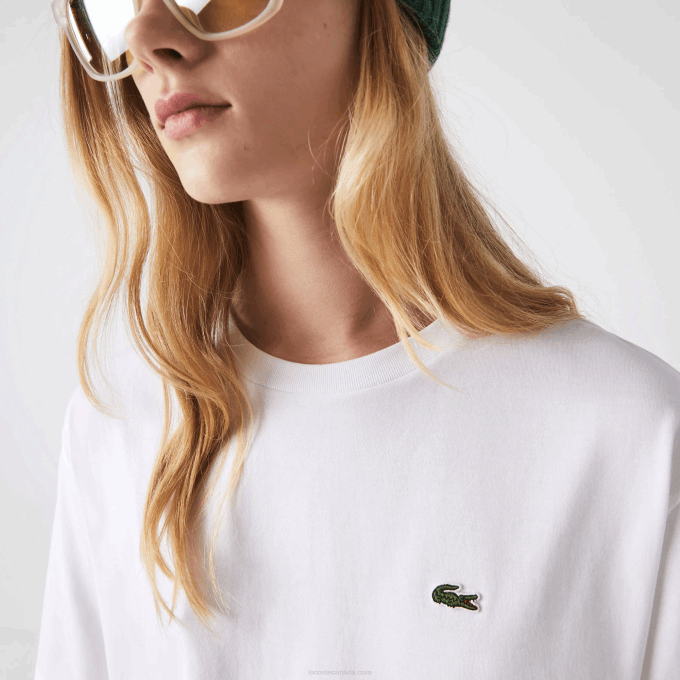 Women Lacoste V0ZN2590 White 001 Crew Neck Premium Cotton T-Shirt - Image 4