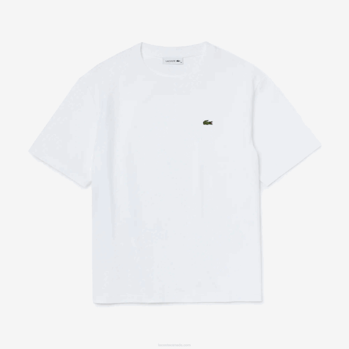 Women Lacoste V0ZN2590 White 001 Crew Neck Premium Cotton T-Shirt - Image 5