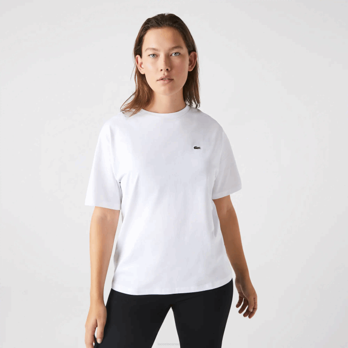 Women Lacoste V0ZN2590 White 001 Crew Neck Premium Cotton T-Shirt - Image 7
