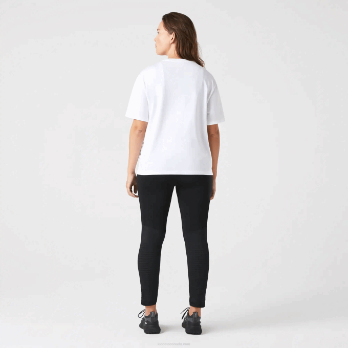 Women Lacoste V0ZN2590 White 001 Crew Neck Premium Cotton T-Shirt - Image 8