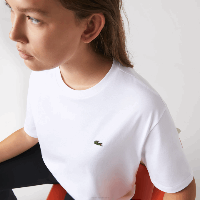 Women Lacoste V0ZN2590 White 001 Crew Neck Premium Cotton T-Shirt - Image 9