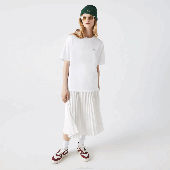 Women Lacoste V0ZN2590 White 001 Crew Neck Premium Cotton T-Shirt - Image 1