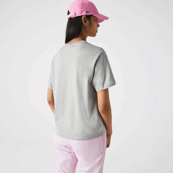 Women Lacoste V0ZN2591 Grey Chine CCA Crew Neck Premium Cotton T-Shirt - Image 3