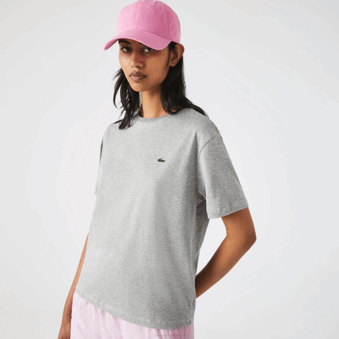Women Lacoste V0ZN2591 Grey Chine CCA Crew Neck Premium Cotton T-Shirt - Image 1