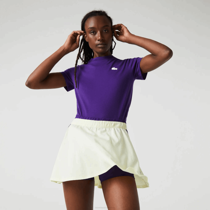Women Lacoste V0ZN2592 Yellow Purple 4XK SPORT Built-In Short Tennis Skirt - Image 2
