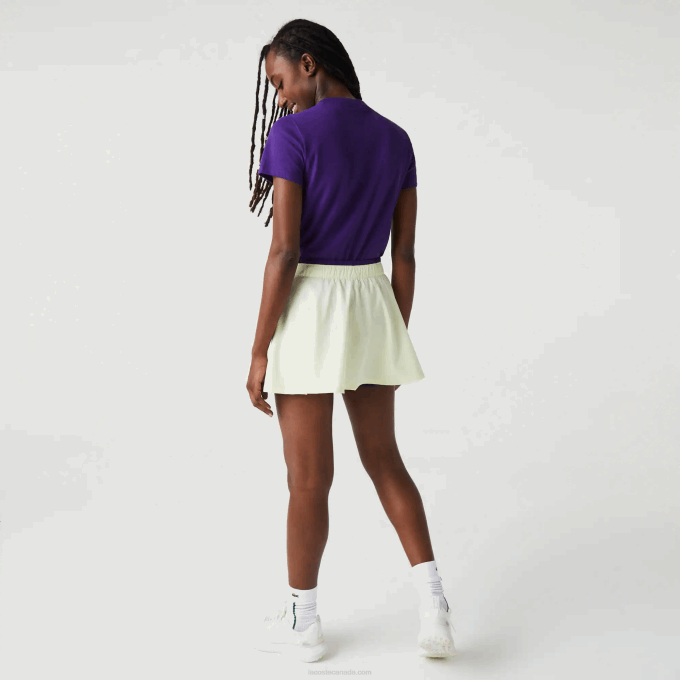 Women Lacoste V0ZN2592 Yellow Purple 4XK SPORT Built-In Short Tennis Skirt - Image 3