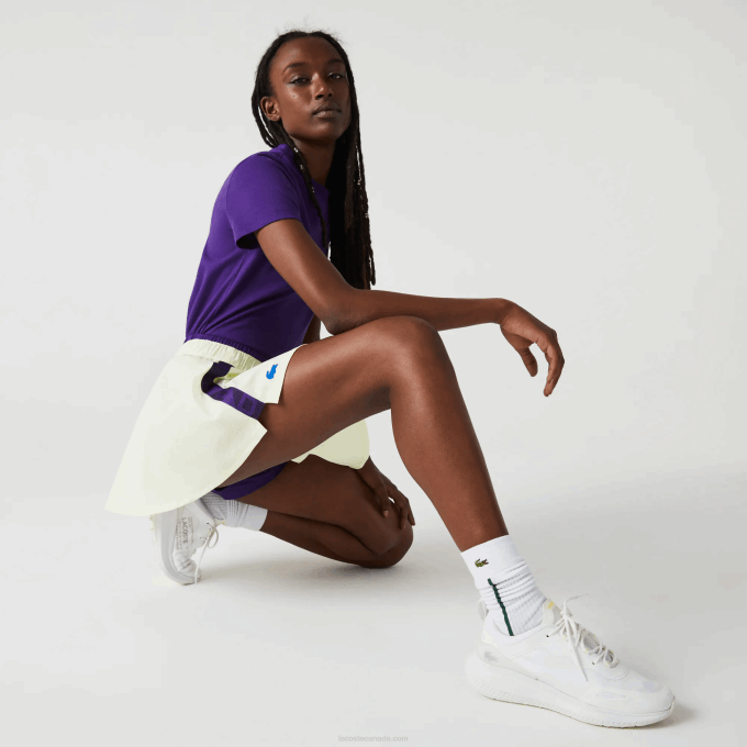 Women Lacoste V0ZN2592 Yellow Purple 4XK SPORT Built-In Short Tennis Skirt - Image 6