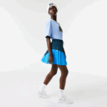 Women Lacoste V0ZN2595 Blue LUH Color-Block Nylon Pleated Skirt - Image 2