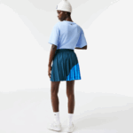 Women Lacoste V0ZN2595 Blue LUH Color-Block Nylon Pleated Skirt - Image 3