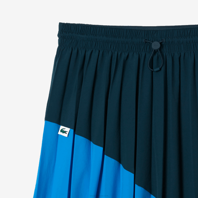 Women Lacoste V0ZN2595 Blue LUH Color-Block Nylon Pleated Skirt - Image 5
