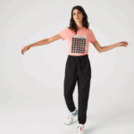 Women Lacoste V0ZN2596 Pink White Green QZC SPORT Breathable Houndstooth Patterned T-shirt - Image 2