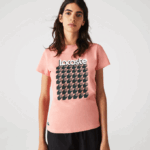Women Lacoste V0ZN2596 Pink White Green QZC SPORT Breathable Houndstooth Patterned T-shirt