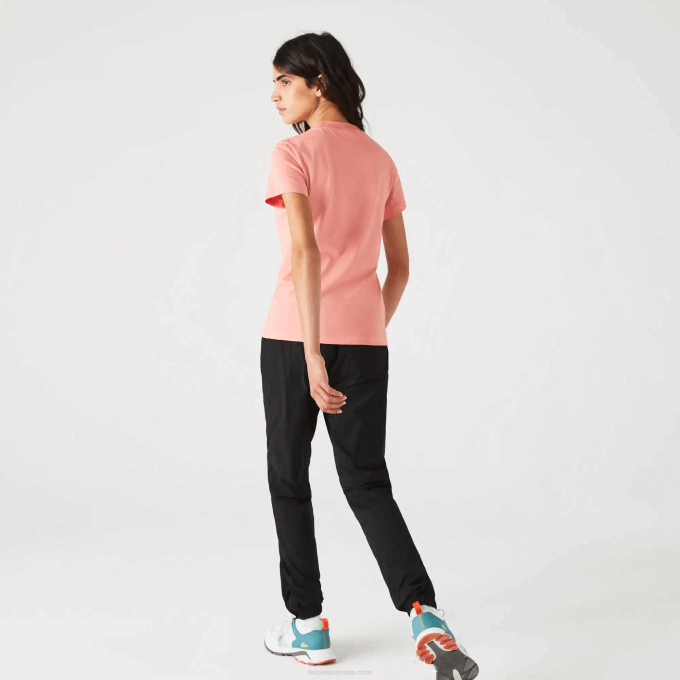 Women Lacoste V0ZN2596 Pink White Green QZC SPORT Breathable Houndstooth Patterned T-shirt - Image 3