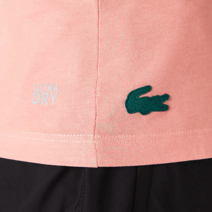 Women Lacoste V0ZN2596 Pink White Green QZC SPORT Breathable Houndstooth Patterned T-shirt - Image 4