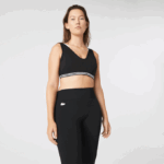 Women Lacoste V0ZN2598 Black White Black 6KJ SPORT Contrast Accents Sports Bra - Image 2
