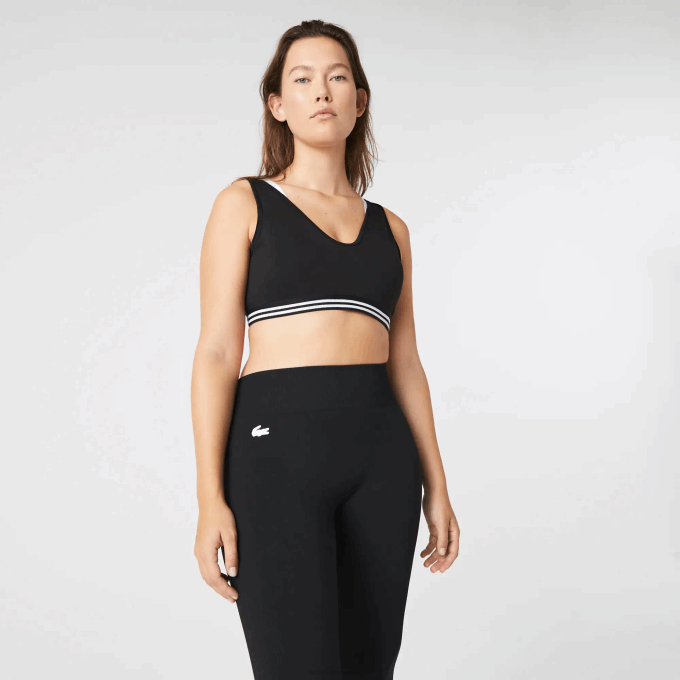 Women Lacoste V0ZN2598 Black White Black 6KJ SPORT Contrast Accents Sports Bra - Image 2