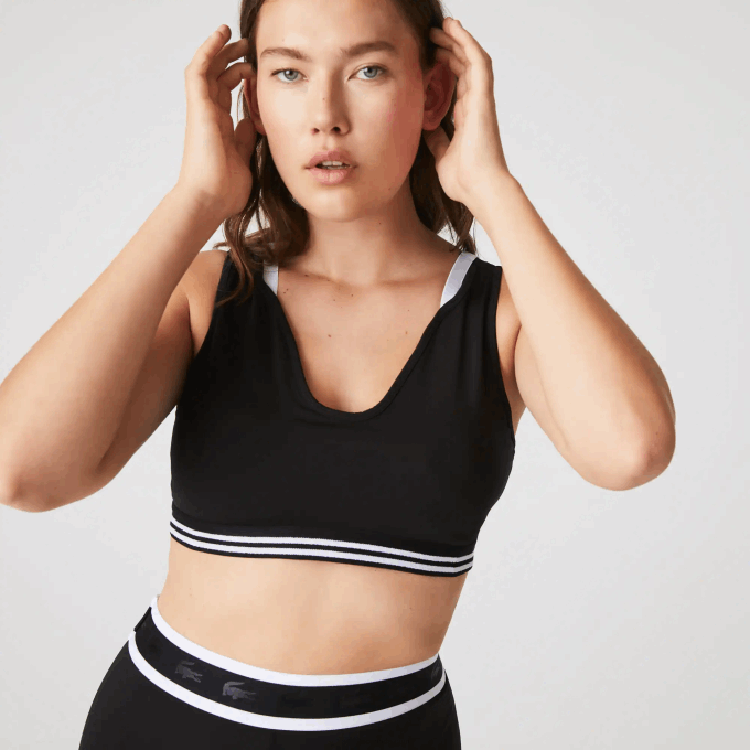 Women Lacoste V0ZN2598 Black White Black 6KJ SPORT Contrast Accents Sports Bra - Image 7
