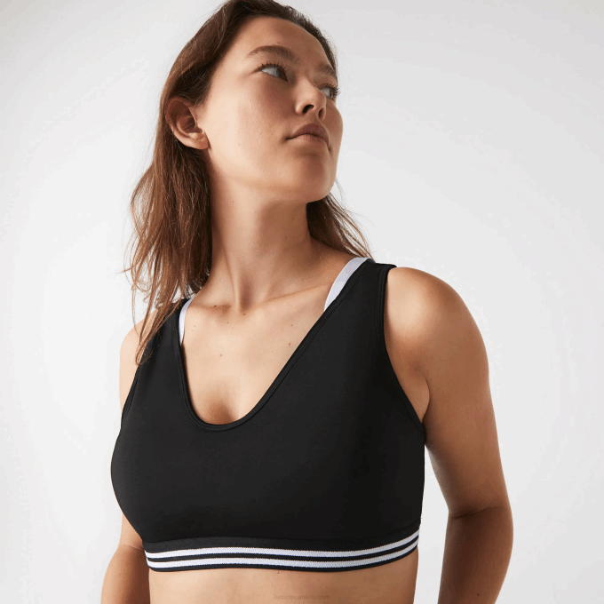 Women Lacoste V0ZN2598 Black White Black 6KJ SPORT Contrast Accents Sports Bra - Image 1