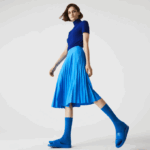 Women Lacoste V0ZN2600 Blue PTV Elasticized Waist Flowing Pleated Skirt
