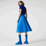 Women Lacoste V0ZN2600 Blue PTV Elasticized Waist Flowing Pleated Skirt - Image 3