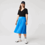 Women Lacoste V0ZN2600 Blue PTV Elasticized Waist Flowing Pleated Skirt - Image 6