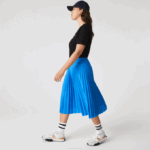 Women Lacoste V0ZN2600 Blue PTV Elasticized Waist Flowing Pleated Skirt - Image 7