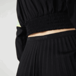 Women Lacoste V0ZN2601 Black 031 Elasticized Waist Flowing Pleated Skirt - Image 2