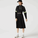 Women Lacoste V0ZN2601 Black 031 Elasticized Waist Flowing Pleated Skirt