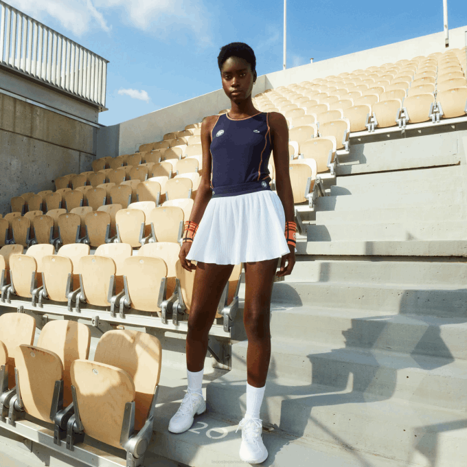 Women Lacoste V0ZN2602 White Navy Blue 522 SPORT Roland Garros Built-In Shorts Skirt - Image 1