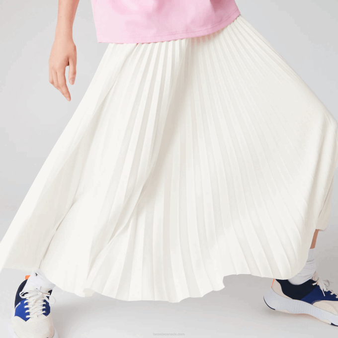 Women Lacoste V0ZN2603 White 70V Branded Elasticised Pleated Skirt - Image 2