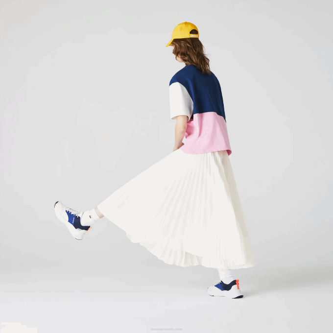 Women Lacoste V0ZN2603 White 70V Branded Elasticised Pleated Skirt - Image 3