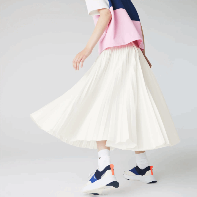 Women Lacoste V0ZN2603 White 70V Branded Elasticised Pleated Skirt - Image 4