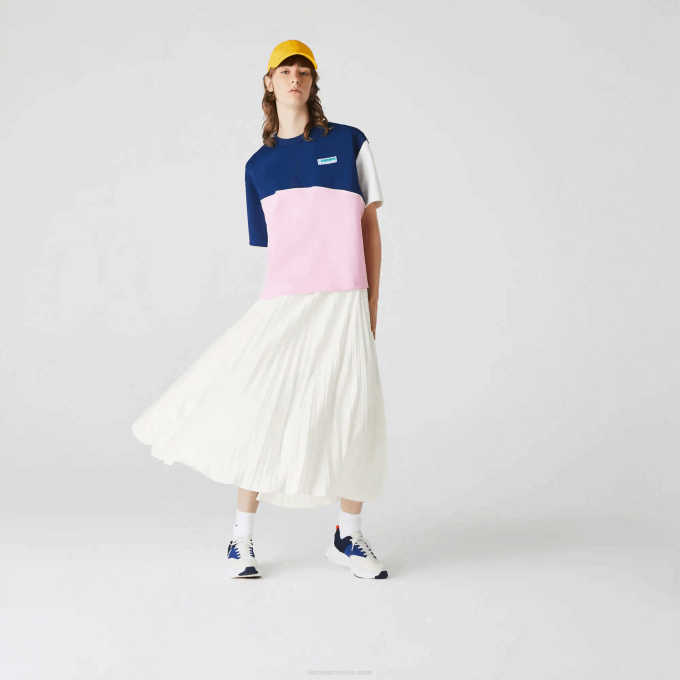 Women Lacoste V0ZN2603 White 70V Branded Elasticised Pleated Skirt - Image 1