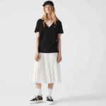 Women Lacoste V0ZN2606 Black 031 V-Neck Loose Fit Cotton T-Shirt