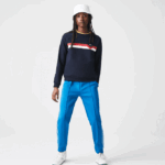 Women Lacoste V0ZN2607 Navy Blue White Red TRE Made in France Colorblock Organic Cotton Sweater - Image 2