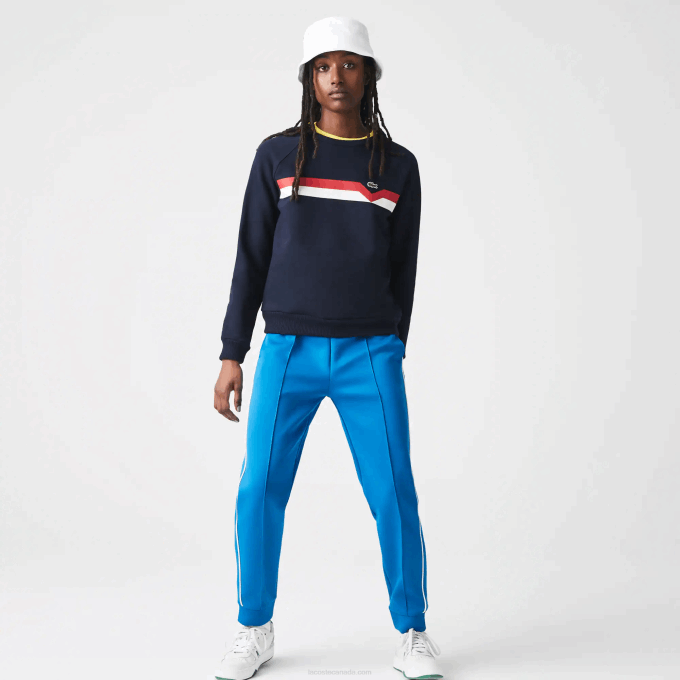 Women Lacoste V0ZN2607 Navy Blue White Red TRE Made in France Colorblock Organic Cotton Sweater - Image 2