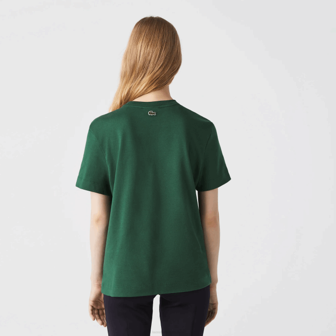 Women Lacoste V0ZN2608 Green 132 Loose Fit Organic Cotton T-Shirt - Image 3
